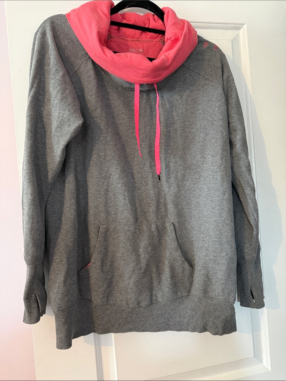 Calvin Klein Gray Sweatshirt with Pink Cowl Neck